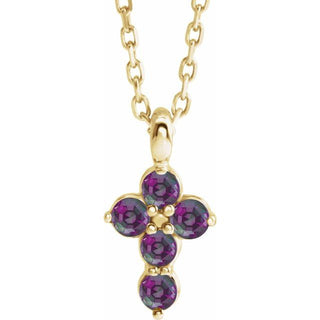 14K Yellow Natural Alexandrite Cross 16-18" Necklace