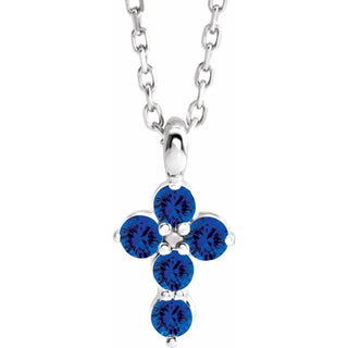 Sterling Silver Lab-Grown Blue Sapphire Cross 16-18" Necklace