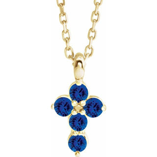 14K Yellow Natural Blue Sapphire Cross 16-18" Necklace