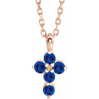 14K Rose Lab-Grown Blue Sapphire Cross 16-18" Necklace
