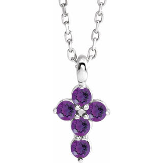 Platinum Natural Amethyst Cross 16-18" Necklace