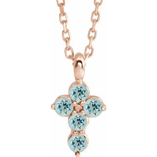 14K Rose Natural Aquamarine Cross 16-18" Necklace