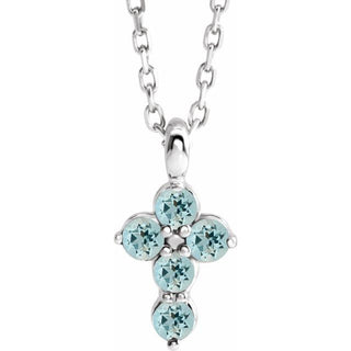 Platinum Natural Aquamarine Cross 16-18" Necklace