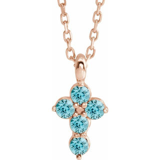 14K Rose Natural Blue Zircon Cross 16-18" Necklace
