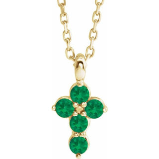 14K Yellow Lab-Grown Emerald Cross 16-18" Necklace