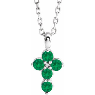 Platinum Lab-Grown Emerald Cross 16-18" Necklace
