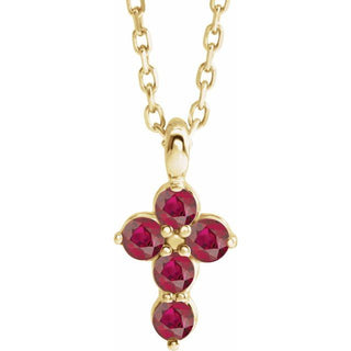 14K Yellow Lab-Grown Ruby Cross 16-18" Necklace