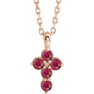 14K Rose Natural Ruby Cross 16-18" Necklace