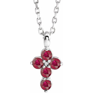 Sterling Silver Lab-Grown Ruby Cross 16-18" Necklace