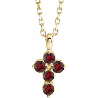 14K Yellow Natural Mozambique Garnet Cross 16-18" Necklace