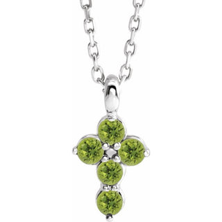 Platinum Natural Peridot Cross 16-18" Necklace