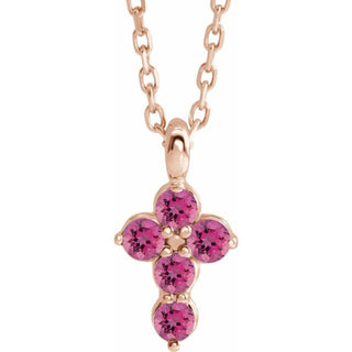 14K Rose Natural Pink Tourmaline Cross 16-18" Necklace