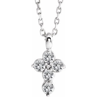 Sterling Silver Natural White Sapphire Cross 16-18" Necklace
