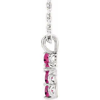 14K White Natural Pink Tourmaline Cross 16-18" Necklace