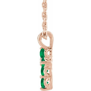 14K Rose Natural Emerald Cross 16-18" Necklace