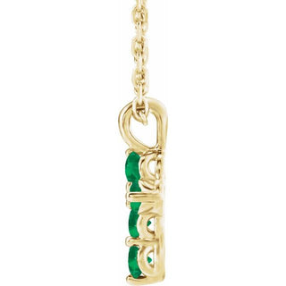 14K Yellow Natural Emerald Cross 16-18" Necklace