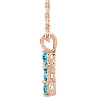 14K Rose Natural Blue Zircon Cross 16-18" Necklace