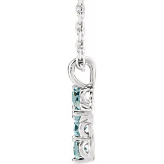 14K White Natural Aquamarine Cross 16-18" Necklace