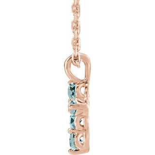 14K Rose Natural Aquamarine Cross 16-18" Necklace