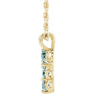 14K Yellow Natural Aquamarine Cross 16-18" Necklace