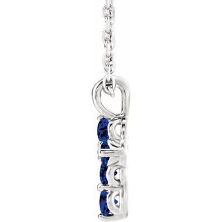 14K White Lab-Grown Blue Sapphire Cross 16-18" Necklace