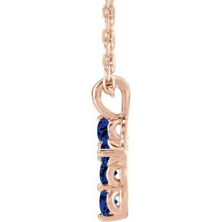 14K Rose Lab-Grown Blue Sapphire Cross 16-18" Necklace