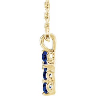 14K Yellow Natural Blue Sapphire Cross 16-18" Necklace
