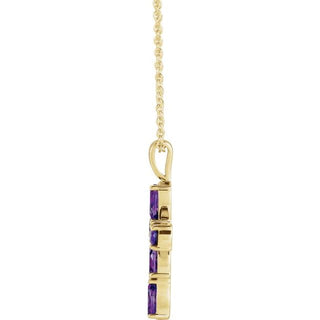 14K Yellow Natural Amethyst Cross 16-18" Necklace