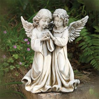12.25-Inch Angels With Bird Garden Statue