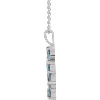 Sterling Silver Natural Aquamarine Cross 16-18" Necklace