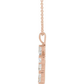 14K Rose Natural White Sapphire Cross 16-18" Necklace