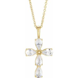14K Yellow Natural White Sapphire Cross 16-18" Necklace