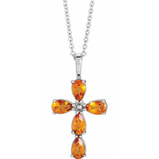 14K White Natural Citrine Cross 16-18" Necklace