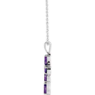 Platinum Natural Amethyst Cross 16-18" Necklace