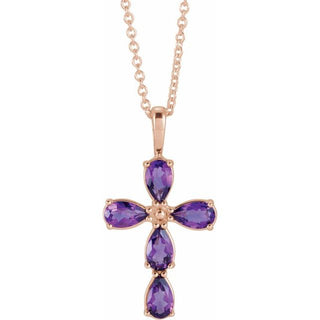14K Rose Natural Amethyst Cross 16-18" Necklace