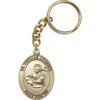 Saint Thomas Aquinas Engravable Keychain - Gold Tone