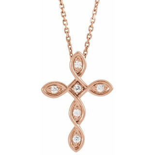 14K Rose .08 CTW Natural Diamond Cross 16-18" Necklace