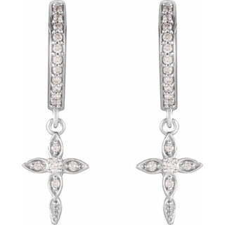 14K White 1/8 CTW Natural Diamond Cross Hoop Earrings