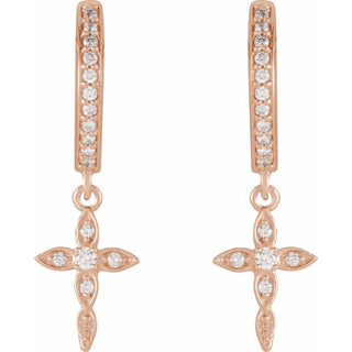 14K Rose 1/8 CTW Natural Diamond Cross Hoop Earrings