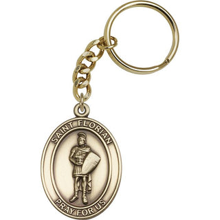 Saint Florian Engravable Keychain - Gold Tone