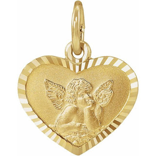 14K Yellow 12x9 mm Heart Cherub Angel Medal