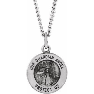 Sterling Silver 11.8 mm Guardian Angel Medal 18" Necklace