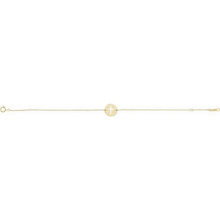 14K Yellow Pierced Cross Disc 7-8" Bracelet 
