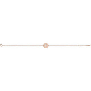 14K Rose Pierced Cross Disc 7-8" Bracelet 