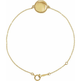 14K Yellow Engravable Beaded Disc 6 1/2-7 1/2" Bracelet