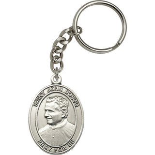 Saint John Bosco Engravable Keychain - Silver Finish
