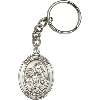 Saint Joseph Engravable Keychain - Silver Finish