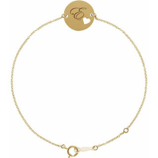 14K Yellow Engravable Pierced Heart Disc 7-8" Bracelet