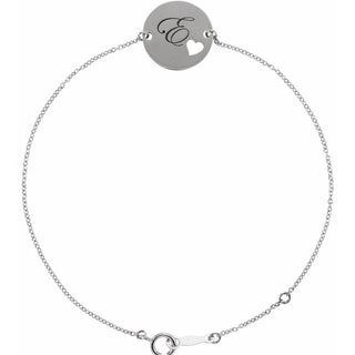 14K White Engravable Pierced Heart Disc 7-8" Bracelet