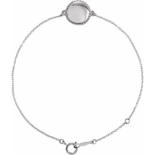 14K White Engravable Beaded Disc 6 1/2-7 1/2" Bracelet